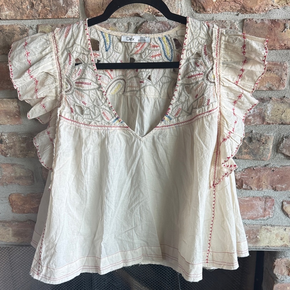 Dex Cream Blouse with Embroidery